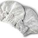 Microfiber Hair Towel Wrap, Soft Absorbent & Quick Drying Cap Set for Curly Thick Hair, Women & Girls - 2 Pcs (Stripe & Gray)