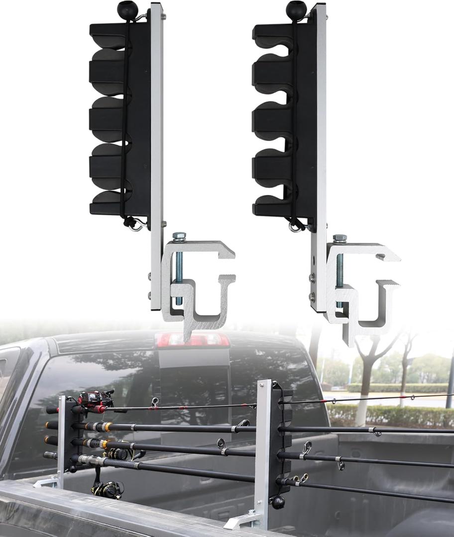 Aluminum Fishing Rod Holder for Truck Bed Holds 4 Fishing Rods, Truck Bed Fishing Rod Holder for Pickup, Gift for Truck Owners, Fishing, Outdoors, Dad, Family