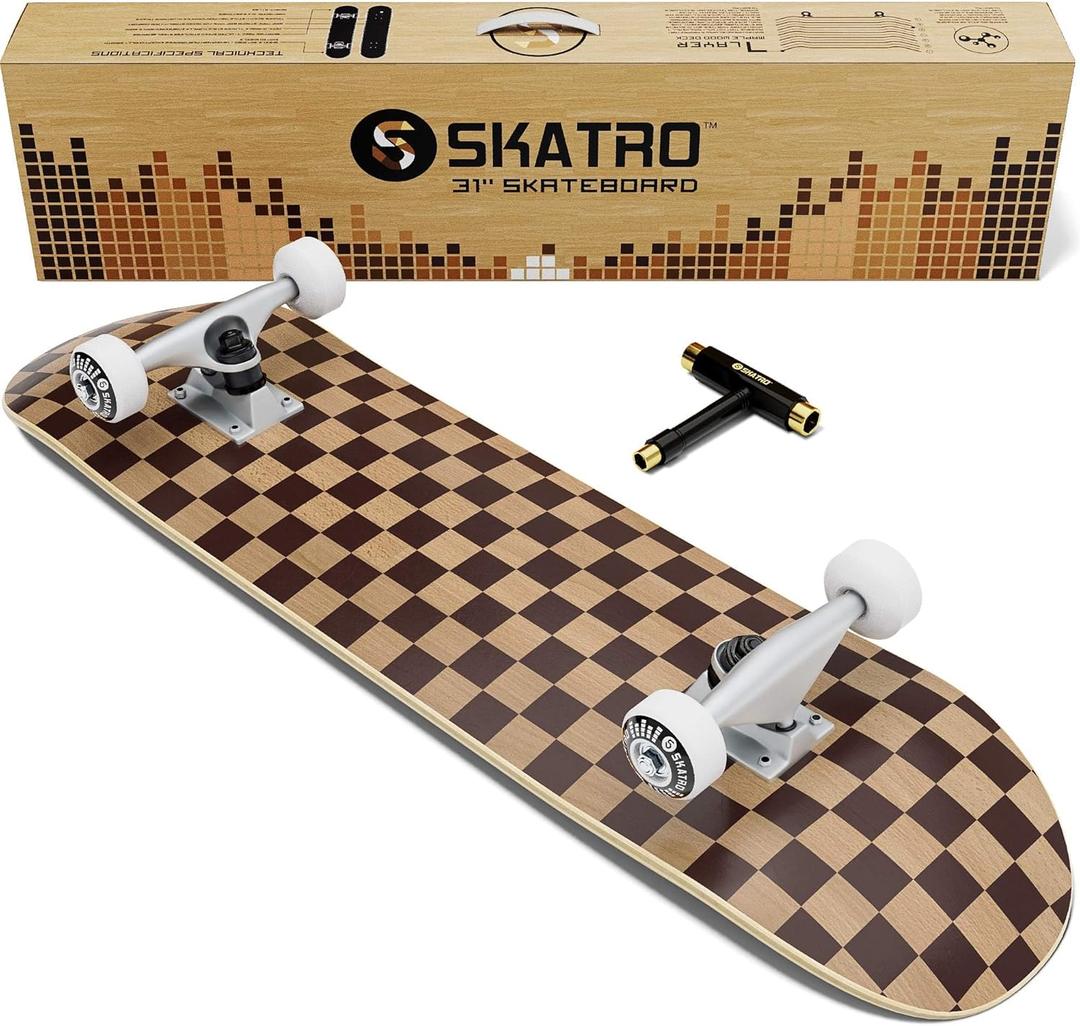 Skatro - Pro Skateboard 31 Complete Skateboard. Skate Board Ages: Adults, Boys, Girls, Beginners, and Kids (Checkered)