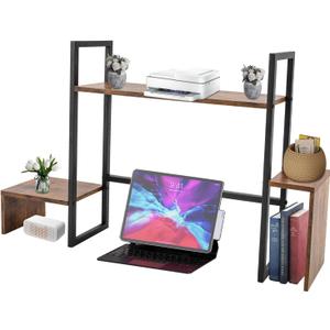 Computer Desktop Bookshelf, 2-Tier Countertop Hutch Display ShelfDesk Storage OrganizerMultipurpose Desk Organizer for Home Office Dorm (NoDrawer Brown)