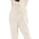COZYPOIN Womens Fleece Onesies Pajamas Fuzzy Sherpa Adult Hooded One Piece Onesie Winter Romper Flannel Loungewear Sleepwear (L, Beige)