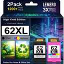 LEMERO 62XL Ink Cartridges Remanufactured Ink Cartridge Replacement for HP 62XL Ink Cartridge Combo Pack for HP Ink 62 use with Envy 7640 5660 5540 7645 5746 OfficeJet 250 200 5740 Mobile Printer (62XL Black and Color)