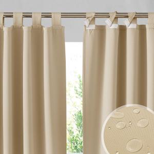 RYB HOME 2 Panels Outdoor Curtains for Patio Waterproof Sticky Top Block Sunlight Thermal Insulated Privacy Assured Thick Outside Curtains for Porch, Balcony, Pergola, W52 x L84, Beige