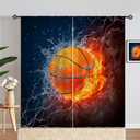 Kids Sports Curtains W42 x L84 Inch Rod Pocket Basketball Fire Ball Water Flame Thunder Lightning Print Pattern Privacy Fabric Window Drapes for Boys Bedroom Nursery Baby Playroom 2 Panels