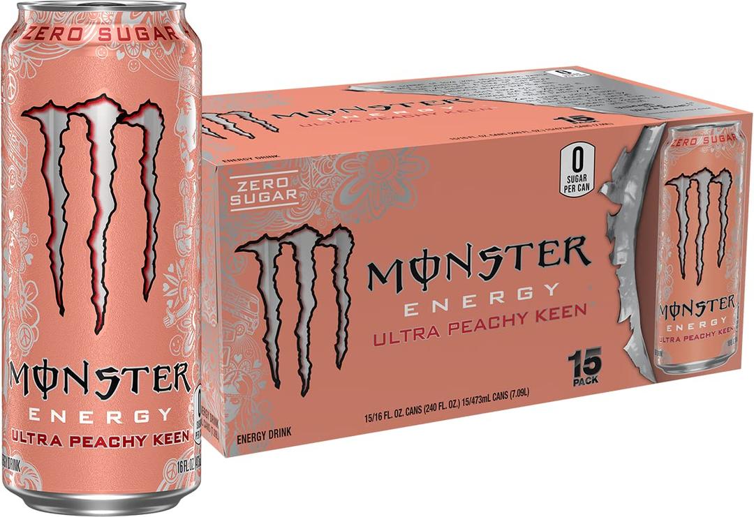 Monster Energy Ultra Peachy Keen, Sugar Free Energy Drink, 16 oz (Pack of 15) | Pack of 15 (EXP 08/20/26)