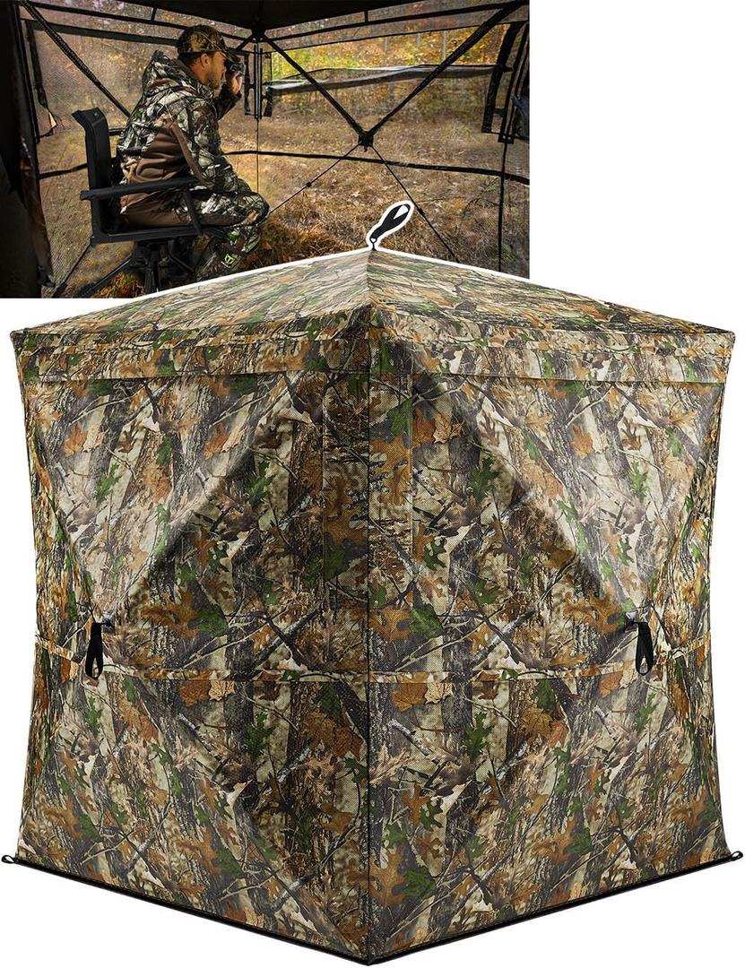 TIDEWE Hunting Blind 270See Through with Carrying Bag, 1-2& 2-3& 3-4 Person Pop Up Ground Blinds, Portable Resilient Hunting Tent (Forest Fade Camo)