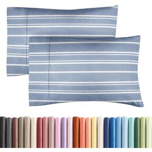 Queen Pillow Cases Set of 2 - Ultra Soft Hotel Quality Pillowcase Covers - Comfy, Cozy & Wrinkle Free - Shrinkage and Fade Resistant - Machine Washable Pillow Protectors - 2 Piece Set - Blue Stripes 3