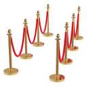 8Pcs Stanchions and Velvet Ropes with 15ft Red Carpet,Complete Crowd Control Barriers Set with 6 Red Velvet Ropes & Stainless Steel Posts for Party, Wedding, Event Supplies,Gold