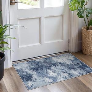 Washable Area Rug 2x4, Small Entryway Rug Non-Slip Vintage Door Mat Indoor Entrance, Low Pile Floor Carpet for Entrance, Hallway, Kitchen and CorridorDark Blue