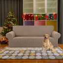 KEKUOU Stretch Sofa Cover Slipcover Couch Covers for 3 Cushion Couch Sofa pet Friendly (78"-94") Furniture Protector Sofa with Elastic Bottom for Kids,Dog, Jacquard Small Checked(Large,Camel)
