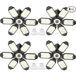 Led Garage Lights 4 Pack 200W Super Bright Ceiling Led Shop Lights, E26/E27 Base, 6500K, 22000LM Deformable Garage Light Ideal for Basement, Attic and Workshop