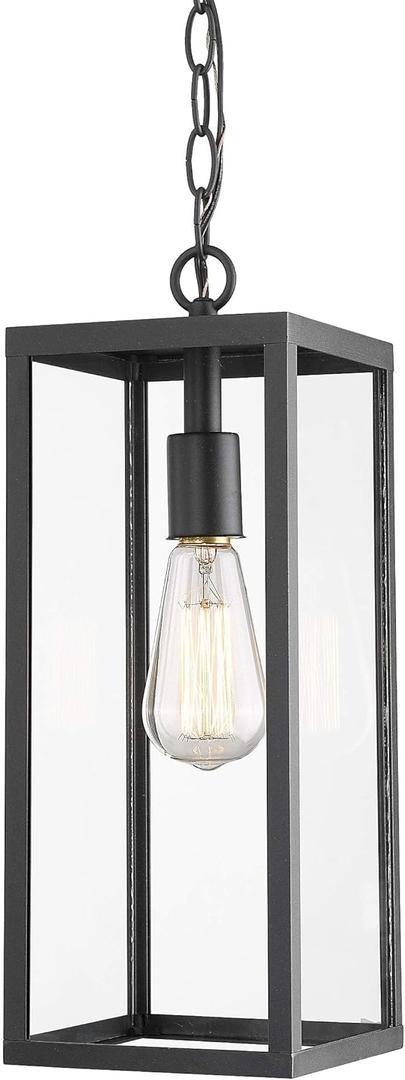 Bestshared 15 Inch Outdoor Pendant Lantern Light, Exterior Hanging Lights, Modern Porch Pendant Lighting Fixture with Clear Glass,Outdoor Indoor Ceiling Lamp for Patio, Pathway,Hallway