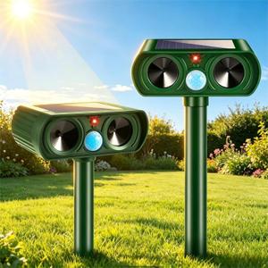 2 Pack Solar Ultrasonic Animal Repellent Outdoor,Waterproof Sonic Fortress Pro Animal Repeller Deterrent Devices with Motion Detector -Scare Deer,Cat,Squirrel,Rabbit,Dog,Raccoon,Skunk Garden Yard Farm