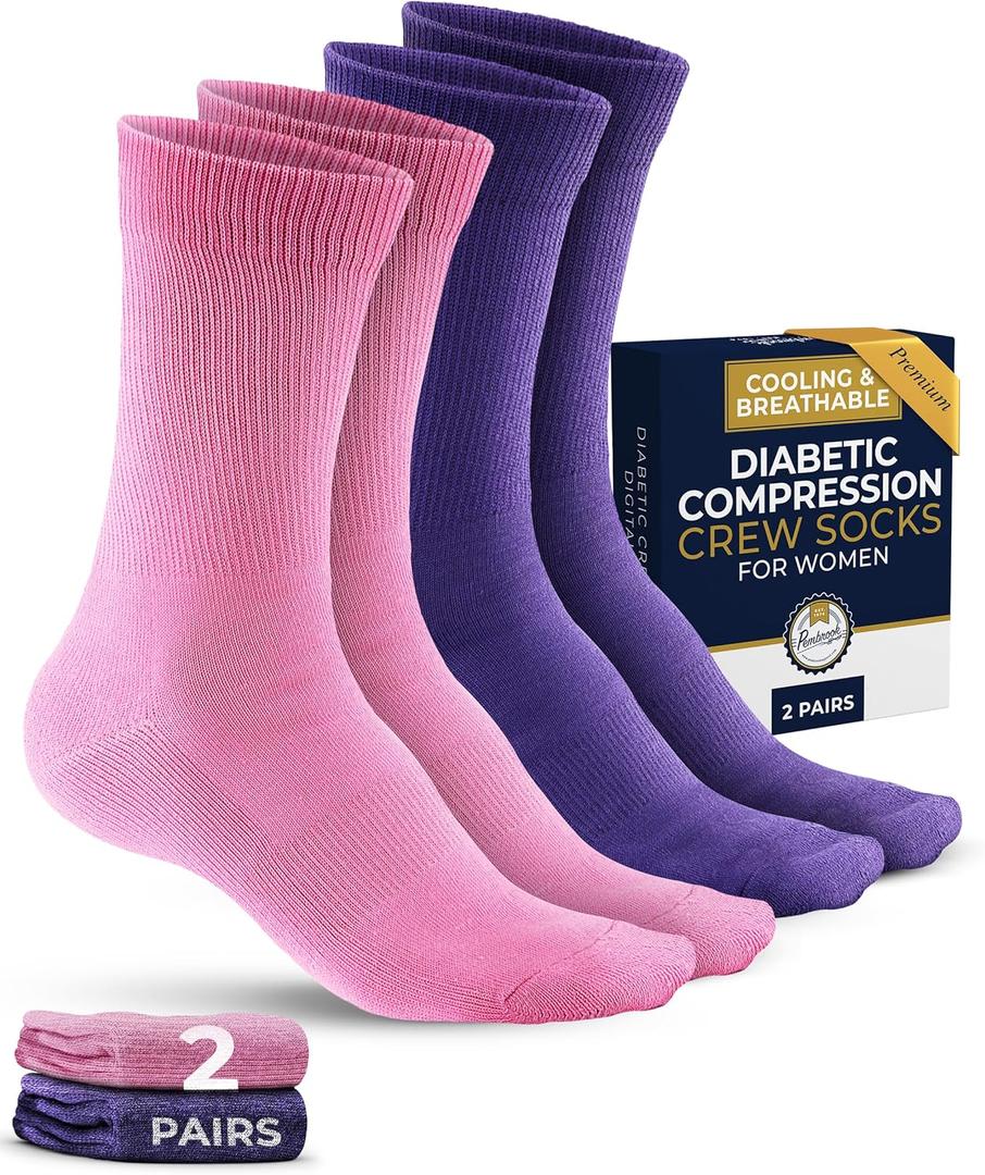 3 x Pembrook Premium Diabetic Compression Crew Socks for Women - Running Socks, Short Compression Socks for Women - 2 Pairs (Large)