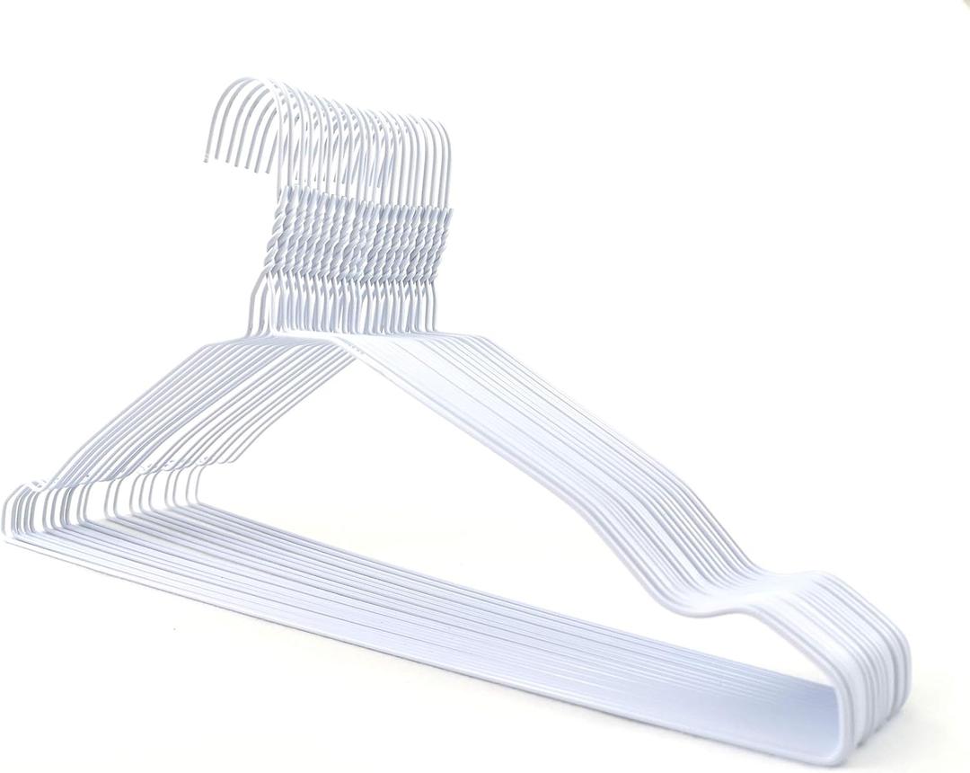 White Wire Notched Hangers Space Saving Metal Coat Hanger Suit Notch Hangers with Trouser Bar Clothes T-Shirt Dress Hanger with Notch (White, 30)