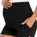 fitglam Women's Maternity Shorts Over Belly Pregnancy Lounge Workout Running Pajama Sleep Shorts with Pockets (Medium, A01 Black)