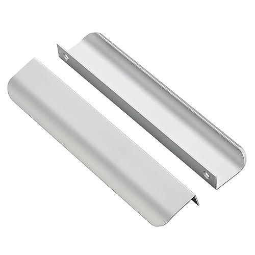 Ravinte 2Pack Finger Pulls for Cabinets 160mm/6.25in Hole Center Tab Cabinet Handle Silver Finger Edge Pulls Concealed Handles for Kitchen Drawer Finger Hardware 200mm/7.87in Length