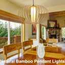 LALISU Plug-in Pendant Light Rattan Hanging Lamp, Boho Hanging Lights with Woven Lampshade, 3-Way Dimmable & Timmer Setting Ceiling Light Fixture for Living Room, Bedroom, Farmhouse (Bamboo Round)