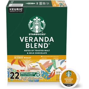 Starbucks K-Cup Coffee Pods, Starbucks Blonde Roast Hot or Iced Coffee, Veranda Blend, 22 Keurig Pods