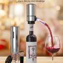 Rechargeable Electric Wine Gift Set - Aerator, Vacuum Stoppers, Foil Cutter and Bottle Opener for Home Bar and Outdoor Parties (Silver)