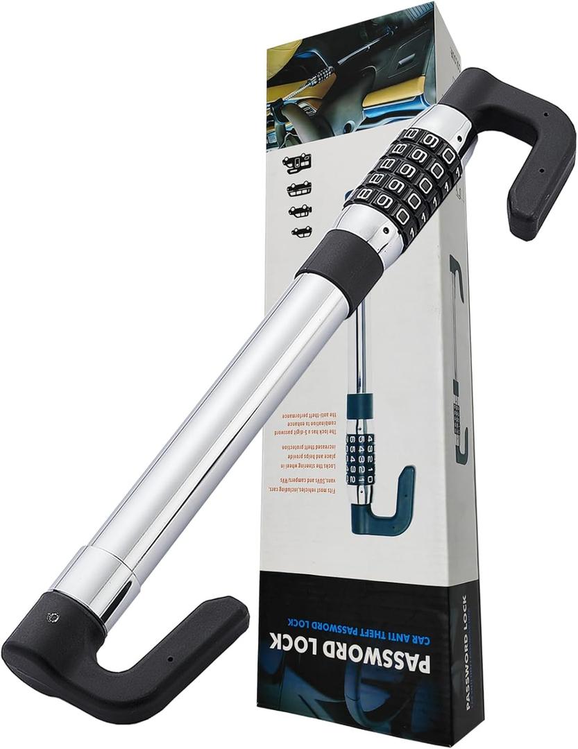 Steering Wheel Lock Anti-Theft Car Device, Steering Wheel Pedal Brake Password Lock, Steering Wheel to Pedal Within 17Inch to 33Inch Black