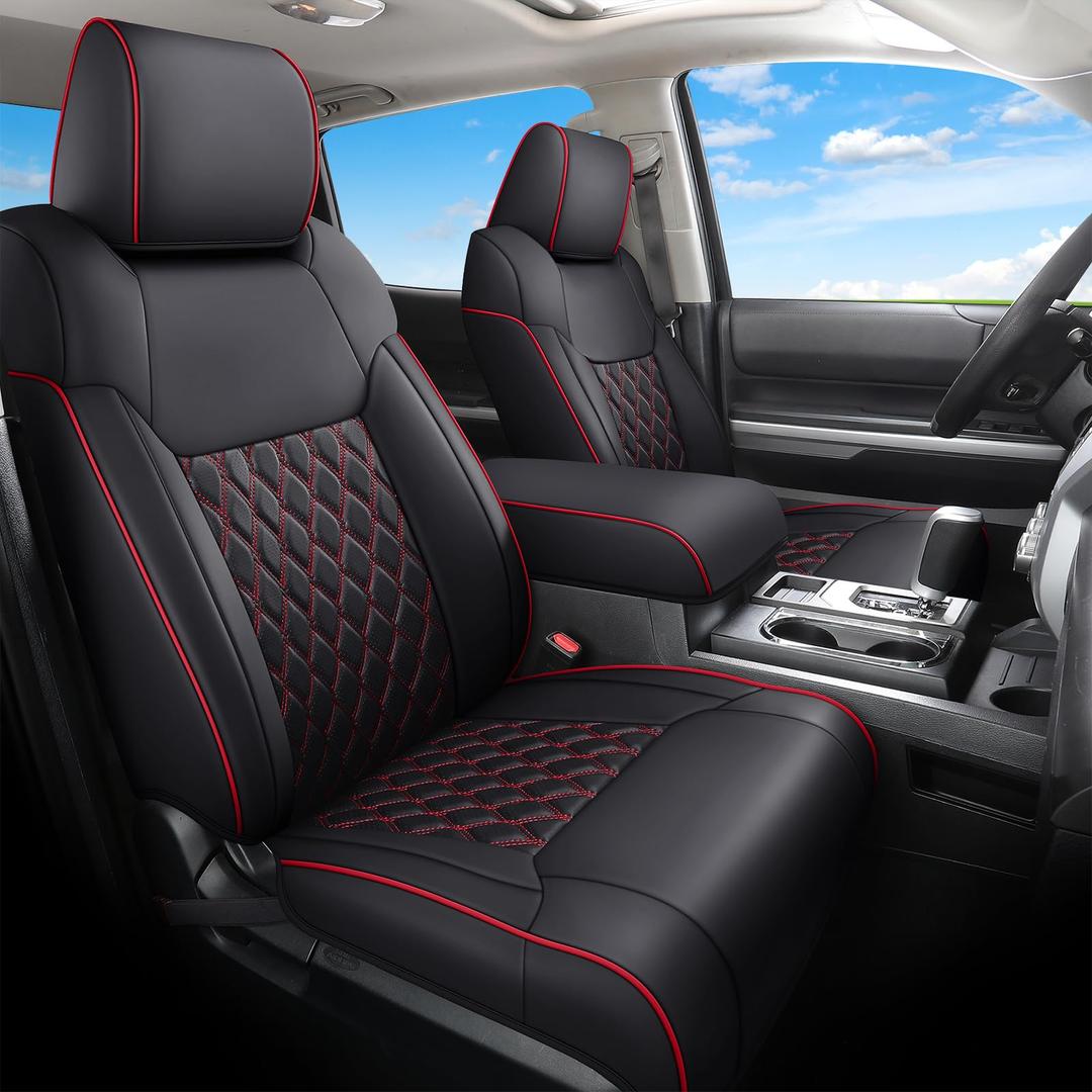 Huidasource Tacoma Front Car Seat Covers, 360° Full-wrap Truck Seat Cushion Cover Fit for Toyota Tacoma 2024-2026 SR, SR5, Limited, TRD Sport/Off-Road,Trailhunter Front Row(Front Pair/Black&Red)