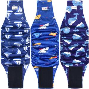 Reusable Dog Diapers Male 3Pcs, Premium Washable Belly Bands for Male Dogs Small, High Absorbing Male Dog Wraps for Doggie Puppy Excitable Urination and Training (Sailboat, S)