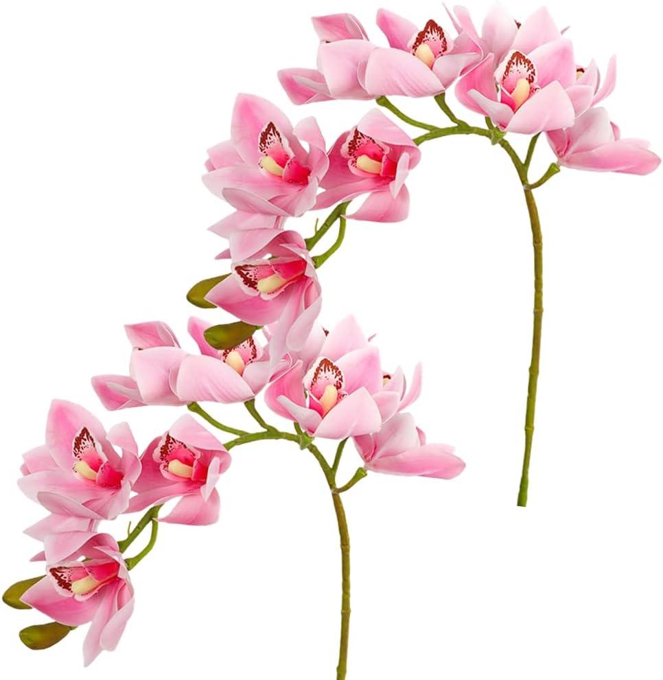 XIYUAN 28.5inch Artificial Phalaenopsis Flowers 2 Bunch 10 Large Petals Orchids Fake Cymbidium Flowers Artificial Orchid Flowers Stem Plants Latex Phalaenopsis Branches for Home Dcor (Pink)