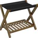 SONGMICS Bamboo Luggage Rack, Foldable Suitcase Stand, Luggage Holder with Storage Shelf, Easy to Assemble, for Guest Room, Hotel, Bedroom, Walnut Brown URLR030KZ01, 1 Pack