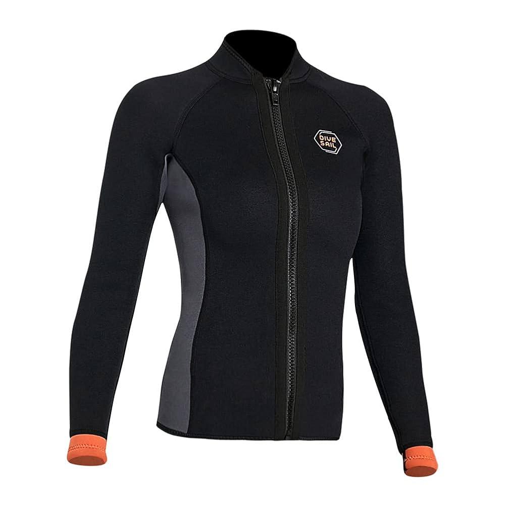 Wetsuit Top Jacket Women Men 3MM Neoprene Long Sleeve Dive Scuba Wet Suit Shirt, 2MM 1.5MM Warm Front Zipper Wetsuits Shirts Vest Surfing Swimming Snorkeling Kayaking Suit in Cold Water Sports (Small)