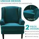 MIFXIN Wingback Chair Slipcover 2-Piece Velvet Stretch Wing Chair Slipcovers with Cushion Cover Removable Washable Armchair Sofa Furniture Protector for Living Room (Teal)