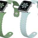 Floral Silicone Band Compatible with Apple Watch 38mm 40mm 41mm Women Men Hollow-Out Design Wristbands Soft Sport Breathable Watch Bands for iWatch Ultra SE Series 8 7 6 5 4 3 2 1 Starlight