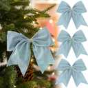 Janinka 12 Pcs Light Blue Christmas Velvet Bows 6 Inch Rustic Wreath Gift Bows Vintage Xmas Velvet Ribbon Bow Ornaments for Xmas Farmhouse Tree Garland DIY Craft Wrapping Decorative