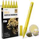 JusArt 6 Pack Gold Permanent Markers, 0.7mm Fine Point Gold Acrylic Markers for Rock Painting, Art Projects, Ceramic, Glass, Wood, Metal, Fabric, DIY, Ideal Gold Paint Pen for Art Supplies