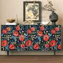 Boho Floral Peel and Stick Wallpaper, Dark Blue/Red/Teal Retro Self Adhesive Wall Decor for Bathroom, Kitchen, Accent Wall, Vintage Renter Friendly Contact Paper for Cabinet, Countertop, 17.5 x 118