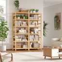 FOTOSOK 6-Tier Bamboo Shelf, Bamboo Bookcase with Adjustable Shelves, Free Standing Storage Shelf Unit, Plant Flower Stand for Kitchen, Bathroom, Home Office, Natural, 10.2d X 23.6w X 63.4h in