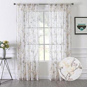 Tollpiz Floral White Sheer Curtains Flower Print Vine Embroidery Bedroom Curtain Rod Pocket Voile Window Curtains for Living Room, 54 x 63 inches Long, Set of 2 Panels
