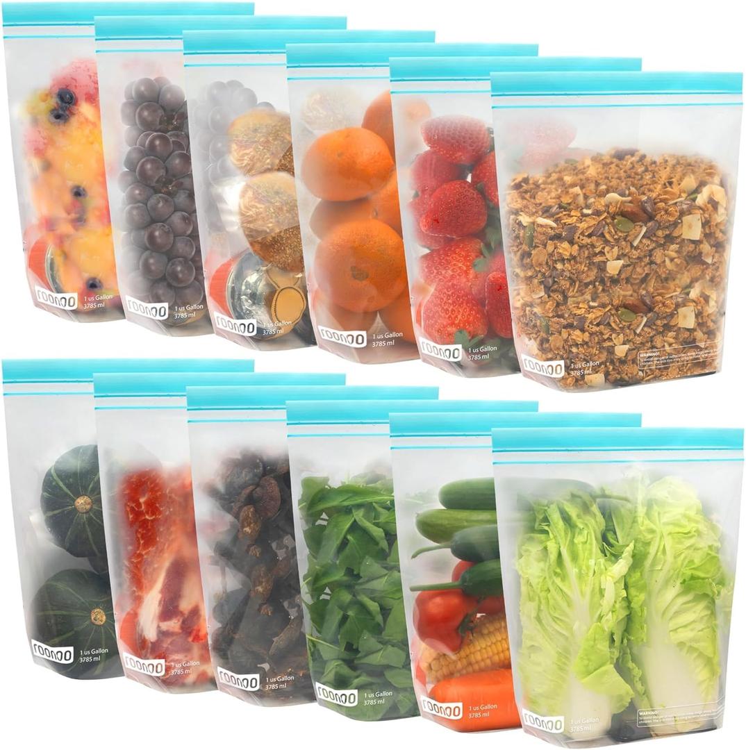 12 Pack Reusable Gallon Freezer Bags, Dishwasher Safe BPA Free Food Storage Bags, Extra Thick Leakproof Plastic Ziplock Bags for Meal Prep Fruits Sandwich Snack