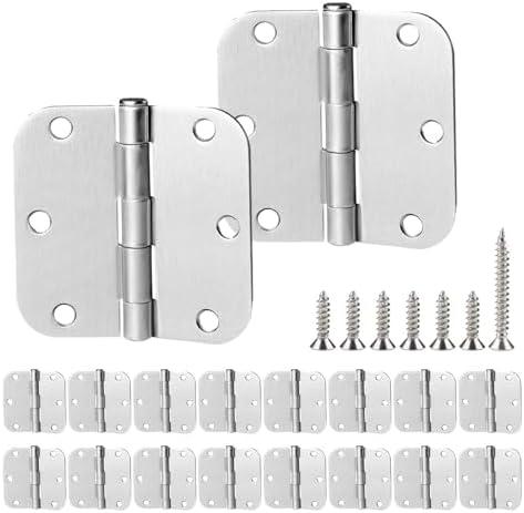 30 Pack Satin Nickel Door Hinges 3.5 inch Brushed Nickel Hinges Rounded 5/8" Radius Corners Bedroom Residential Standard Indoor Door Hardware Hinge
