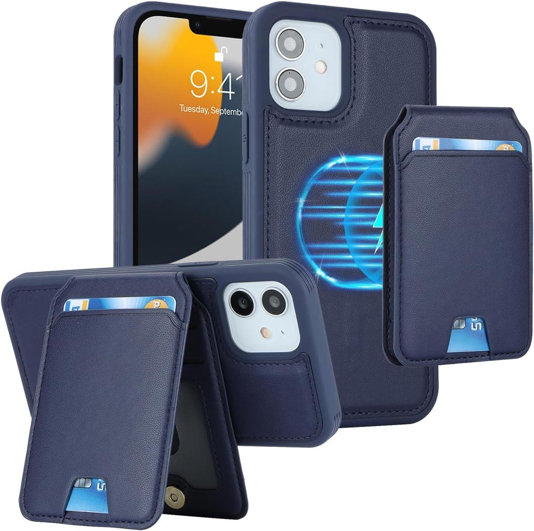 iCoverCase Wallet Case for iPhone 12/12 Pro Compatible with MagSafe, Magnetic Detachable Card Slots Holder PU Leather Kickstand Wireless Charging Case 6.1 Inch (Dark Blue)