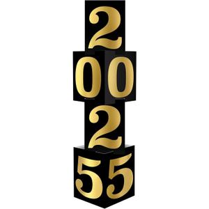 Beistle Foil 2025 Column Stand-Up NYE Decoration, New Years Eve Party Supplies Event Prop, Graduate Photo Booth Backdrop for Milestones, 3' 9" x 12", Black/Gold