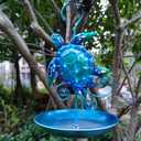 JOYBee Sea Turtle Solar Wild Bird Feeder for Outdoors Hanging, Metal & Glass Ocean Theme Outdoor Cardinals Feeders, Gifts for Bird Lovers and Solar Garden Decoration