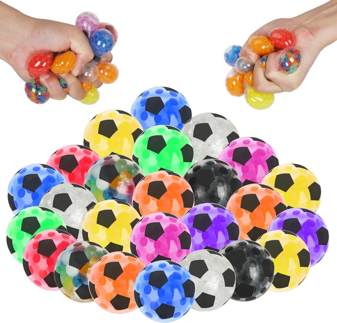 20 Pack Mini Stress Balls Set Fidget Toys for Adults, Colorful Soccer Squishy Squeeze Stress Relief Ball, Party Favors Bags Gifts