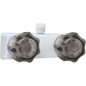 RV Shower Faucet, 4" RV Camper Shower Faucet Valve Diverter Replacement with Dual Smoked Acrylic Knobs for Outside and Inside Bathroom (White+Smoke Gray)