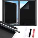 Window Film, Total Blackout Window Privacy Film, Blocks 100% of UV and Light Rays Window Film No Glue Black Window Tint for Home Office with Free Installation Tools, 29.5 Inch X 13.1 Feet, Black Pack of 2 rolls