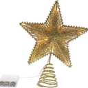 Lovely Glittered Star Tree Topper with LED String Lights Elegant Five-Pointed Christmas Tree Decoration for Festive Home Party and Holiday Atmosphere Enhancer