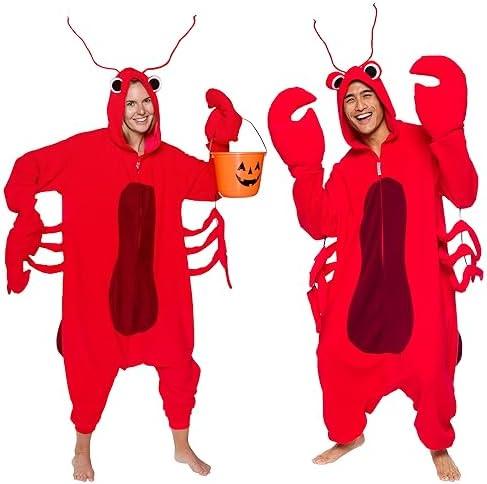 Funziez! Sea Creatures Onesie Lobster, Clown Fish, Hammerhead Shark, Octopus, Squid - Plush Adult Animal Costume Jumpsuit, M