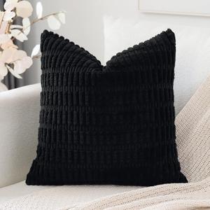 OTOSTAR Corduroy Decorative Throw Pillow Covers 22x22 Inch Super Soft Boho Striped Square Pillow Covers Case Modern Cushion Covers for Sofa Couch Bedroom Car Decor Black