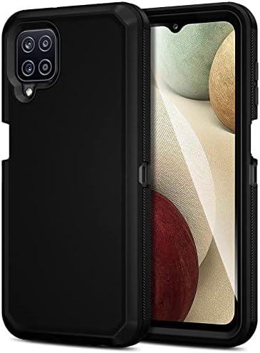 Jiunai for Samsung Galaxy A12 case, Rugged Dual Layer Shockproof Drop Protection Outdoor Sports Tough Hybrid Bumper Rubber Cover Defend Matte Armor Phone Case for Samsung Galaxy A12 5G 2021 Black