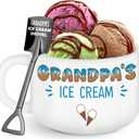 Grandpa Fathers Day Birthday Gifts,Best Grandpa Ever Gifts from Grandkids,Great Grandfather Grandparents Papa Christmas Gift from Granddaughter Grandson,Funny Ice Cream Bowl with Shovel Spoon Set
